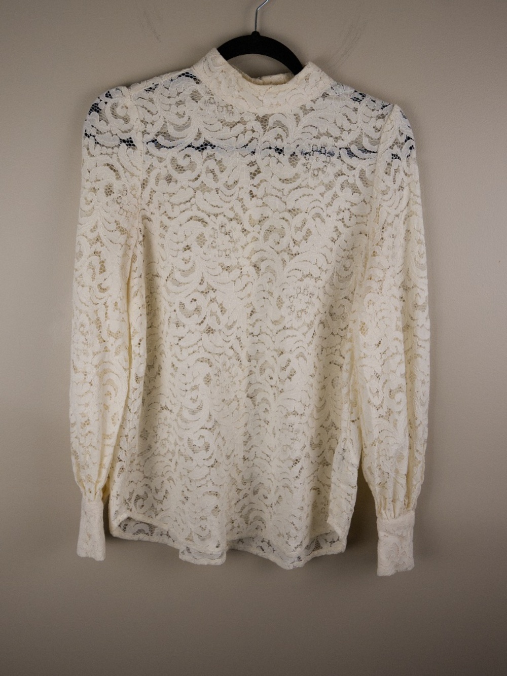 2010s H&M Lace bishop sleeve high-neck blouse